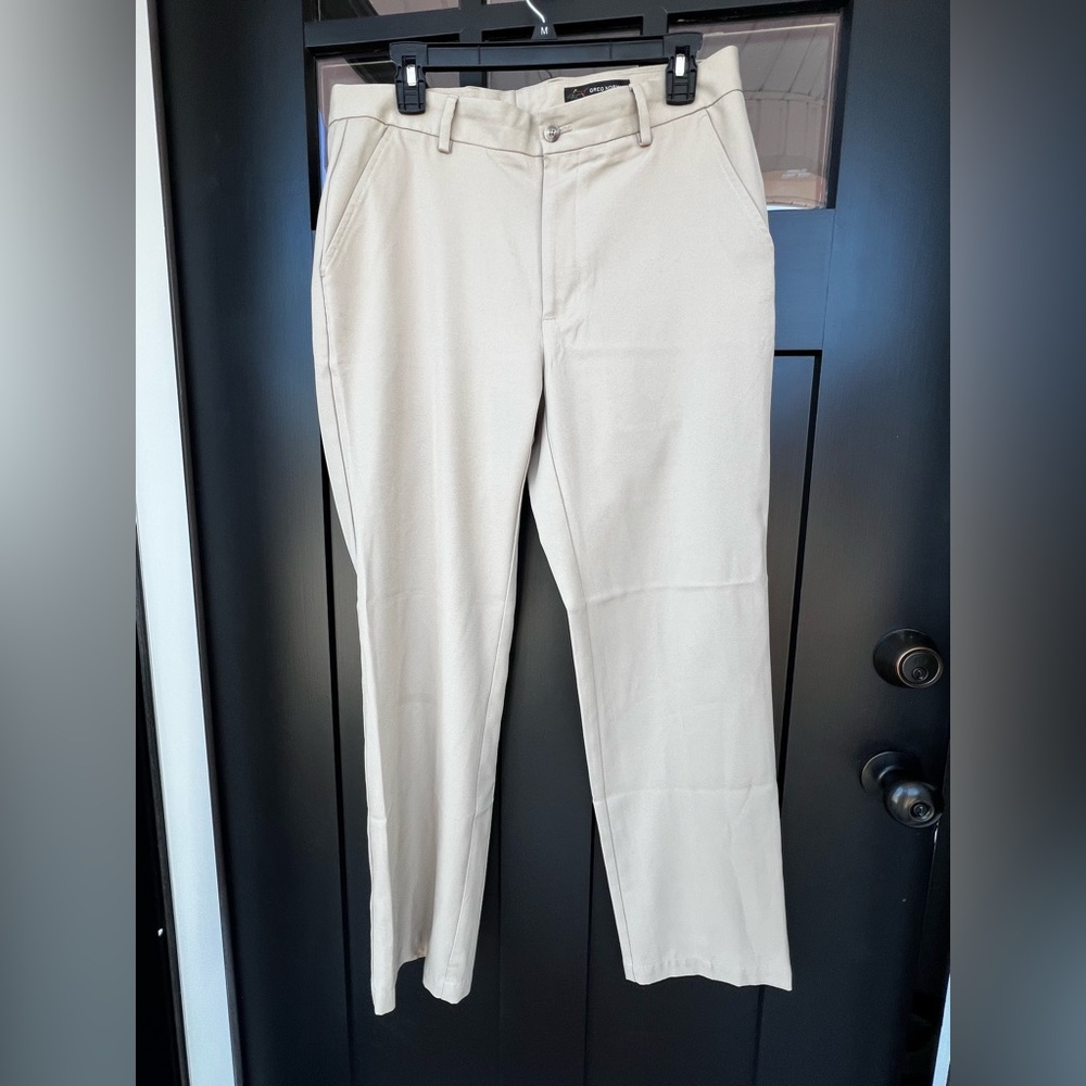 Greg Norman Men's Golf Dress Pants Khaki Tan Flat Front  32x30